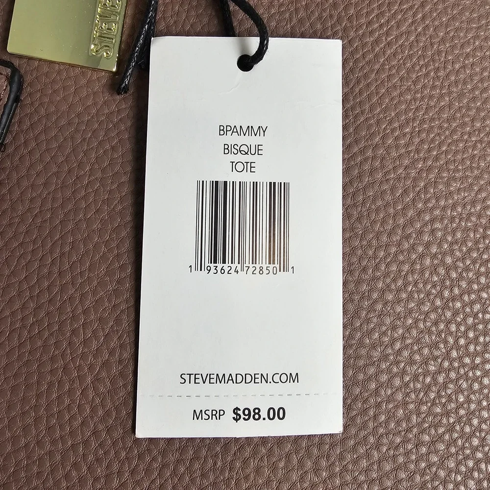 Steve Madden BPAMMY Bisque‎ Pebbled Tote Bag with Pouch and Mirror Charm NEW